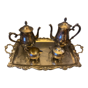Vintage Tea and Coffee Silver-Plated Matching 5 Piece Service Set With Tray
