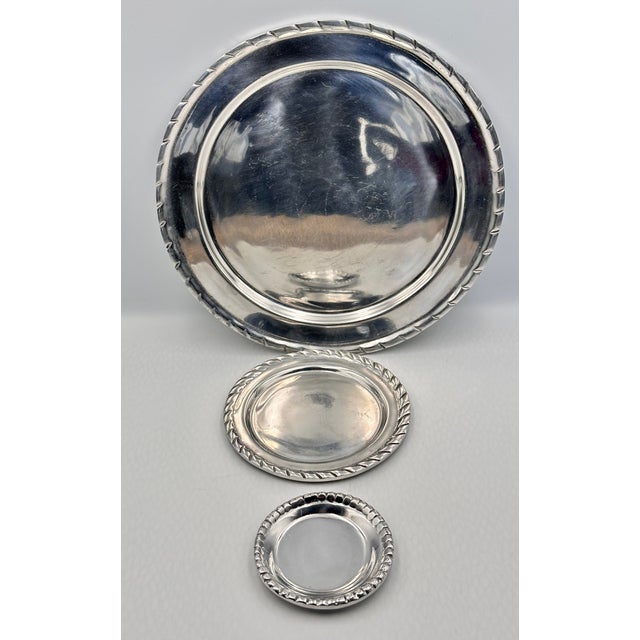 Vintage Mexican Heavy Aluminum Pewter Dinner Charger, Dessert, Coaster Plate 3pc For Sale In Palm Springs - Image 6 of 7