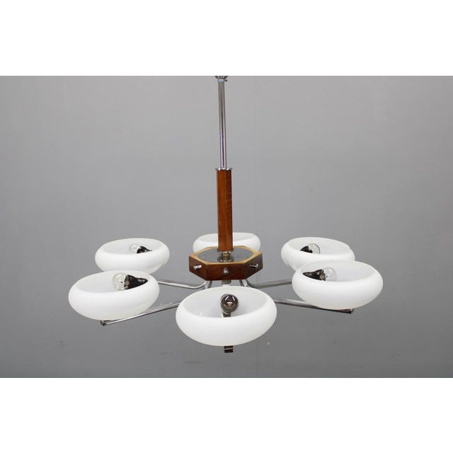 Art Deco Chrome and Glass Chandelier, Czechoslovakia, 1940s For Sale - Image 3 of 12