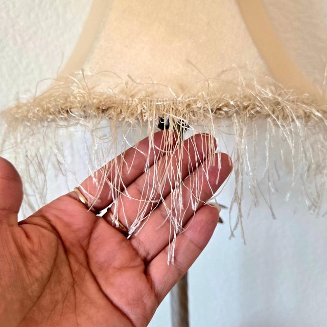 Metal 1970s Traditional Silver Metallic Table Lamp With Beige Bell Fringe Shade For Sale - Image 7 of 11