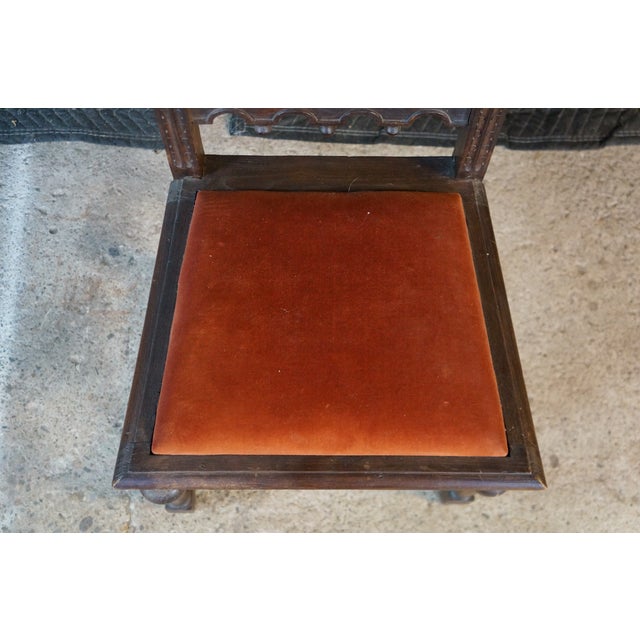 6 Antique Renaissance Revival Carved Walnut High Back Velvet Dining Chairs For Sale - Image 12 of 18