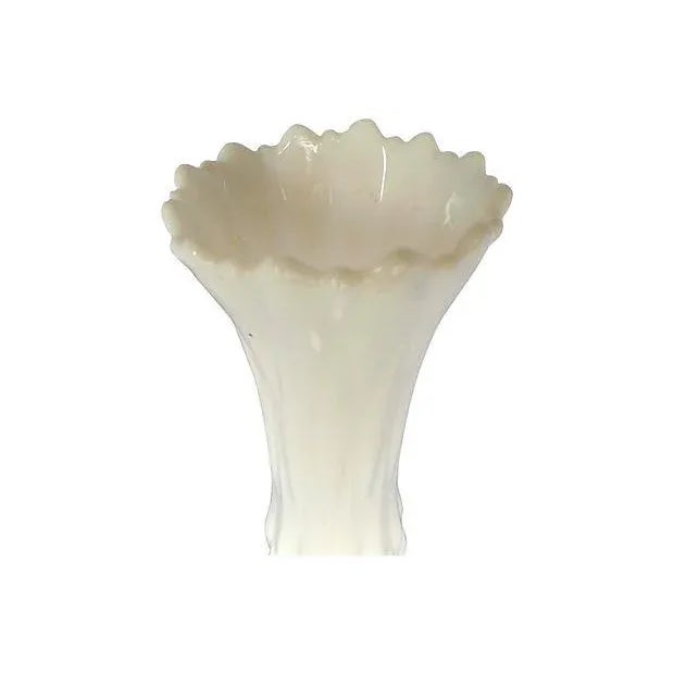 Tall Flute-Shaped Lattice Pattern Milk Glass Vase For Sale - Image 5 of 6