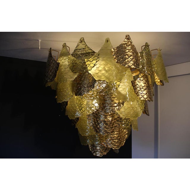 Green and Gold Murano Glass Chandelier with Scale Decoration, 2000s For Sale - Image 13 of 18