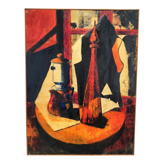 Early 1960s Jacques Lamy Still Life Oil Painting "The Black Vest" For Sale