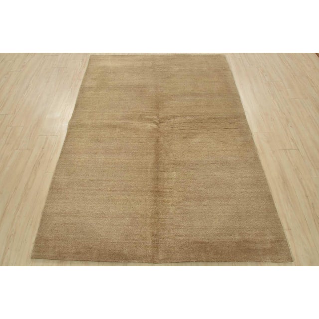 Contemporary Solid Beige Rug 5’8” X 7’9” Wool Hand-Knotted Carpet For Sale - Image 3 of 13