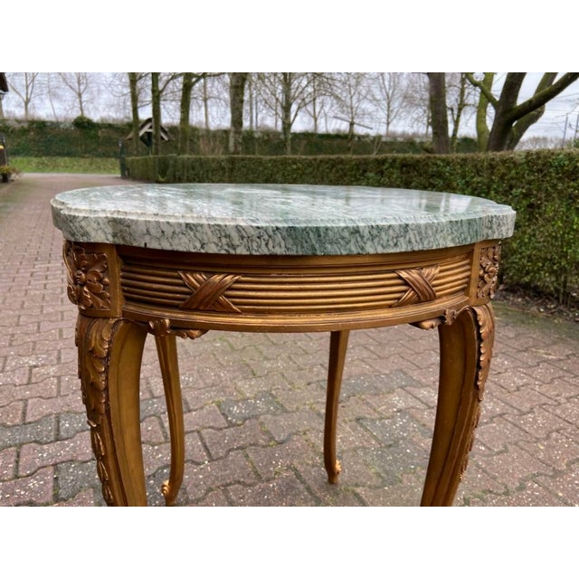 1860s French Louis XVI Gold Beech Marble Side Table For Sale - Image 9 of 13