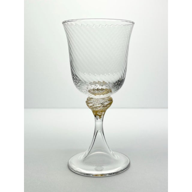 Italian 1990s Murano Torcée 3 Wine Glasses Swirl Optic Hand Blown 24k Gold Flakes - Set of 3 For Sale - Image 3 of 7