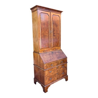 George II Style Burton-Ching Walnut Secretary Desk Bookcase Cabinet For Sale
