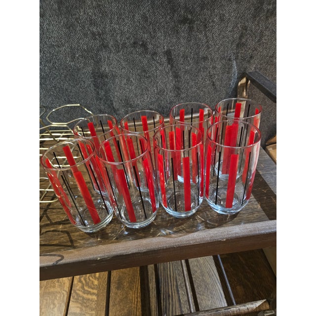 Glass Mid-Century Modern Tumblers & Caddy- 9 Pieces For Sale - Image 7 of 12