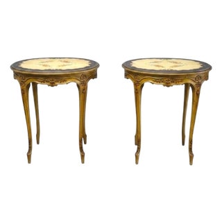 Pair of Antique Grand Rapids French Hand Painted Oval Side Tables For Sale