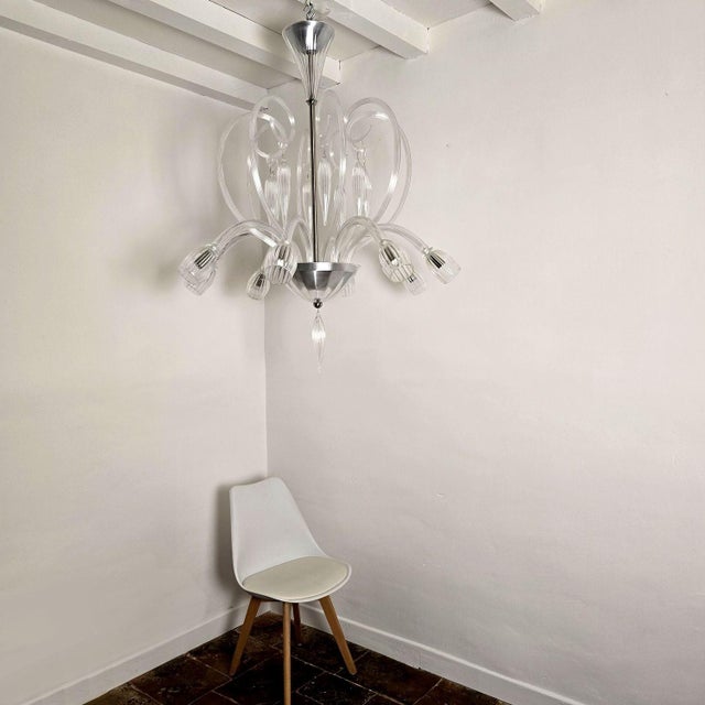 Venini 1970s Large Clear Murano Glass, Mid Century Modern Chandelier For Sale - Image 4 of 14