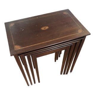 Early 20th Century Inlaid Wood Nesting Tables, Set of Four For Sale