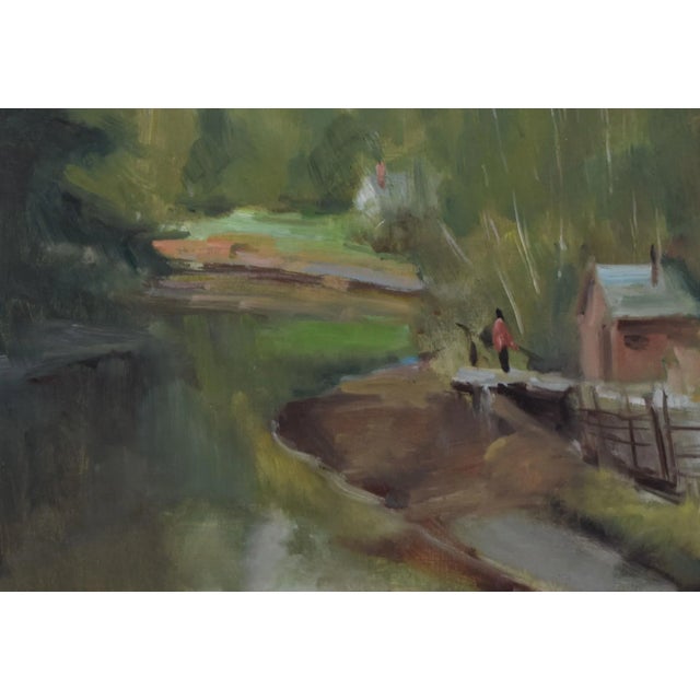 Vintage American Impressionist Landscape Oil Painting With Lake by Harry Barton For Sale In New York - Image 6 of 8