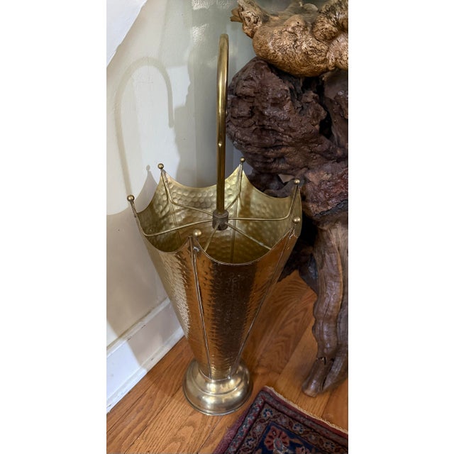 Mid 20th Century Hammered Brass Umbrella Stand For Sale In Chicago - Image 6 of 7