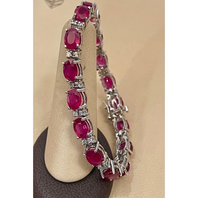 19 Carat Ruby & 1 Carat Diamond Affordable Tennis Bracelet 14 Karat White Gold For Sale - Image 9 of 18