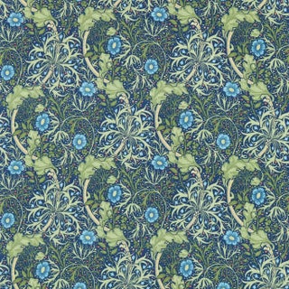 Morris & Co Morris Seaweed Fabric in Cobalt/Thyme For Sale
