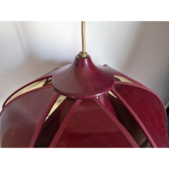 Burgundy Lotus Flower Pendant Light by Robert De Schuytener, 1980s For Sale - Image 4 of 7