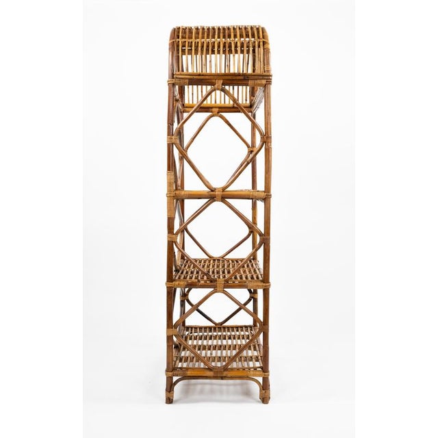 Mid-Century Rattan and Wicker Bookcase Etagere in the style of Vivai del Sud, Italy, 1970s For Sale - Image 12 of 16