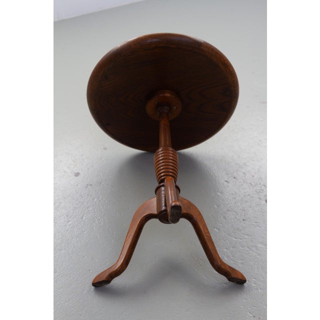 Danish Round Tripod Side Table in Stained Oak by Anton Kildeberg, 1960s For Sale - Image 15 of 17