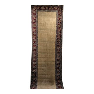 Vintage Persian Khorassan Runner Rug, Hand-Knotted Wool, Open Pattern, Ivory & Burgundy, 4x23 For Sale