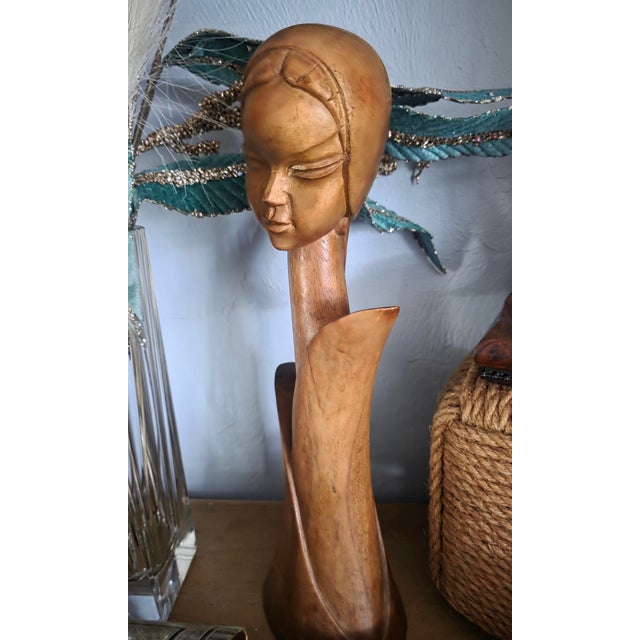 Vintage MCM Teak Wood Sculpture Female Bust Attributed to Filipino Artist Jose P. Alcantara For Sale - Image 10 of 11