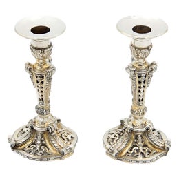 Silver Candlesticks with Openwork Cutouts, Set of 2 For Sale