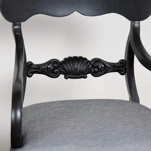 Black 19th-Century Swedish Carved Pine Black Painted Armchairs For Sale - Image 8 of 14