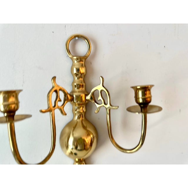 Brass Double Arm Candlestick Sconces - A Pair For Sale In Charleston - Image 6 of 8
