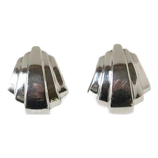 Sterling Silver Art Deco Style Earrings, Pierced, 1980s 1990s For Sale
