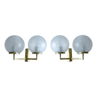 Vintage Glass and Brass Sconces, Set of 2 For Sale