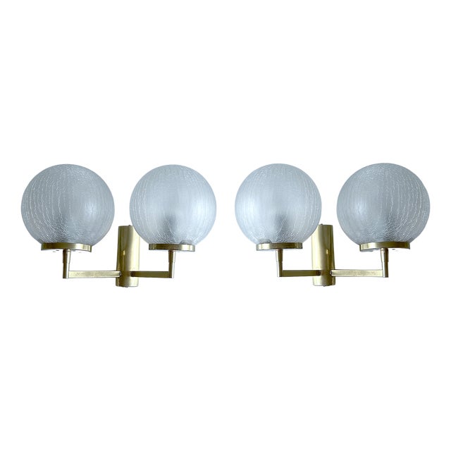 Vintage Glass and Brass Sconces, Set of 2 For Sale