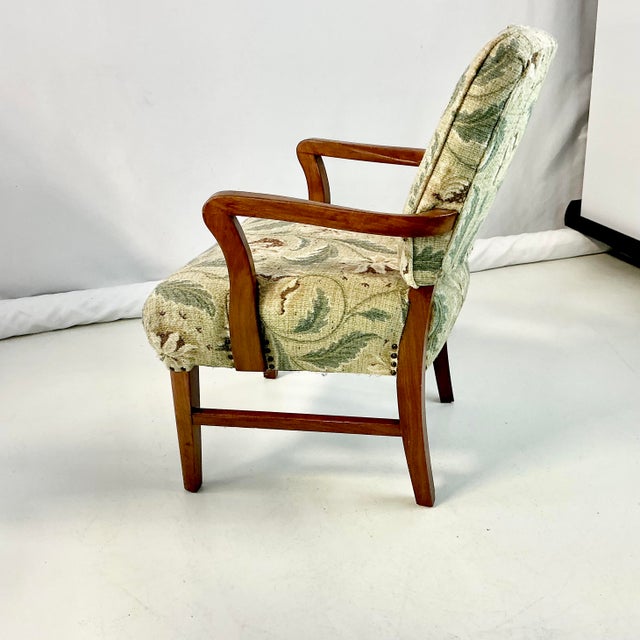 1990s Vintage Neoclassical Acanthus Leaf Upholstered Open Arm Side Accent Chair For Sale - Image 9 of 11