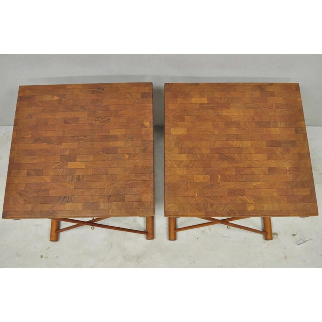 Mid Century Danish Modern Mandalay Teak Folding Campaign Style Side Tables Pair For Sale - Image 4 of 18
