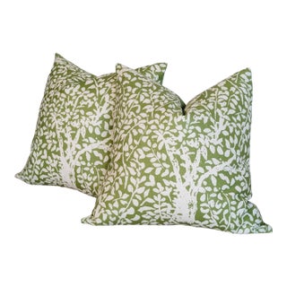 Quadrille Arbre De Matisse Reverse Jungle Green on White Suncloth Outdoor Pillows For Sale
