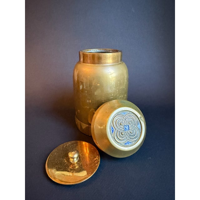 Vintage Brass Canister With Decorative Blue Enamel Top For Sale In Atlanta - Image 6 of 9