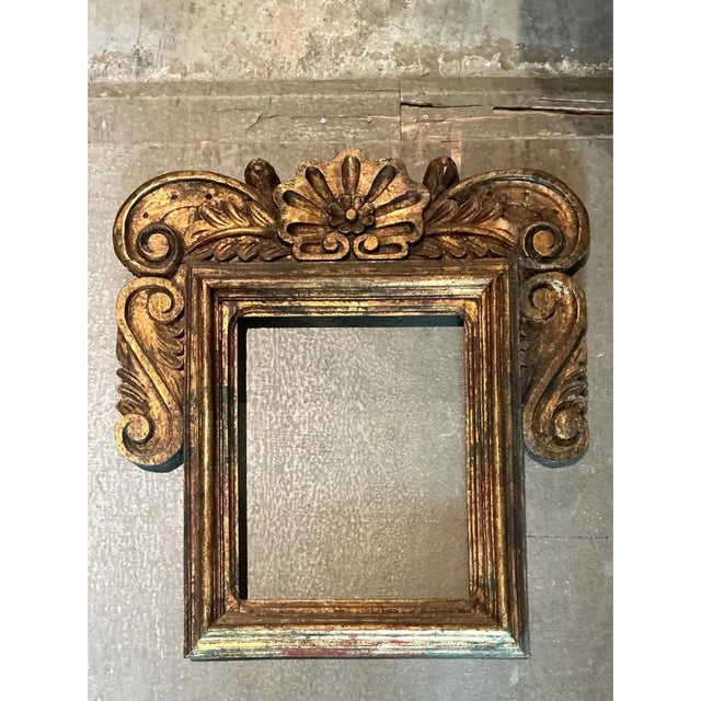Vintage Spanish Carved Wood Gilt Frame For Sale - Image 4 of 12