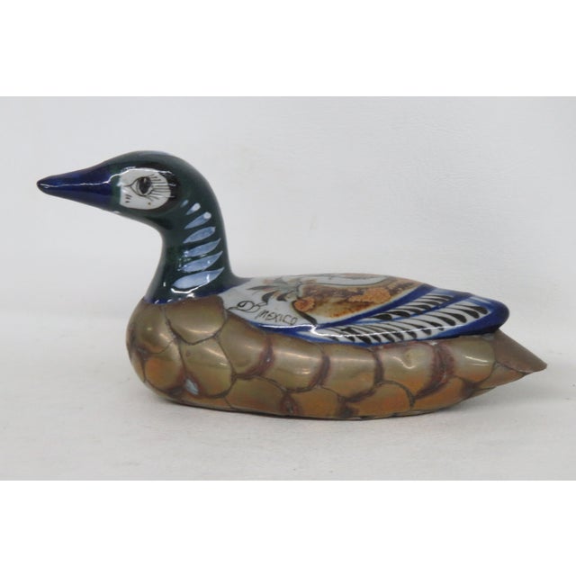 Tonala Mexico Brass Ceramic Duck Mid Century Modern Hand Painted Folk Art 4520b For Sale - Image 14 of 15