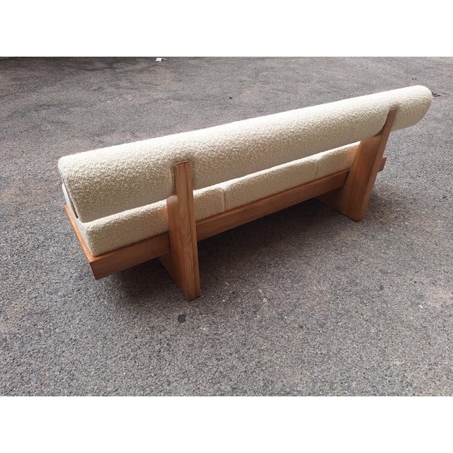 Tan Sofa in Light Wood and White Teddy Bear Bouclé Fabric, 1990s For Sale - Image 8 of 18