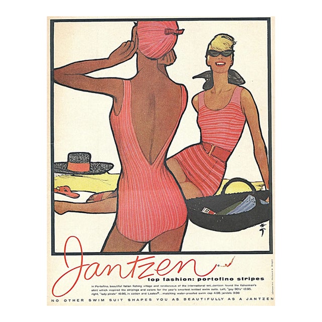 1958 Mid-Century Bathing Suit Fashion Advertisement Print by Gruau For Sale