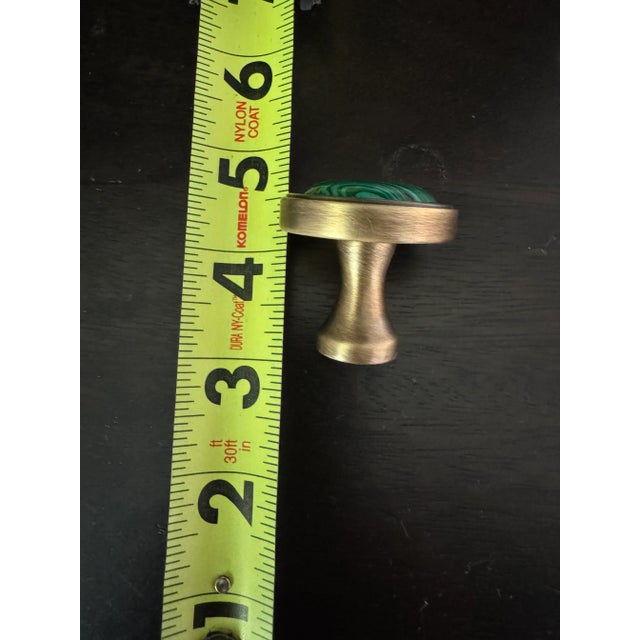 Contemporary Modern Matter Set: Lane 1.40" Custom Knob - Antique Brass - Gemstone: Malachite & 3" Backplate in Antique Brass For Sale - Image 3 of 8
