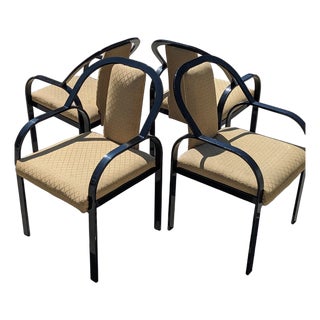 Set of Four Postmodern Black Lacquered Metal Dining Chairs, 1980s, Mid-Century For Sale
