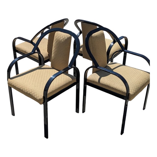 Set of Four Postmodern Black Lacquered Metal Dining Chairs, 1980s, Mid-Century For Sale