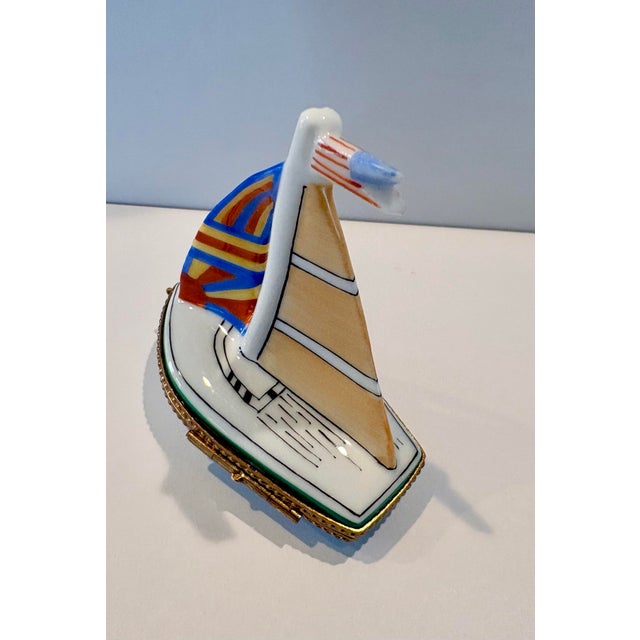 Mid 18th Century Limoges Sailboat Trinket Box Hand Painted in Limoges, France For Sale - Image 11 of 12