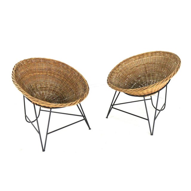 Wood Mid-Century Modern Wicker Basket Armchair in the style of Matthieu Matégot For Sale - Image 7 of 18