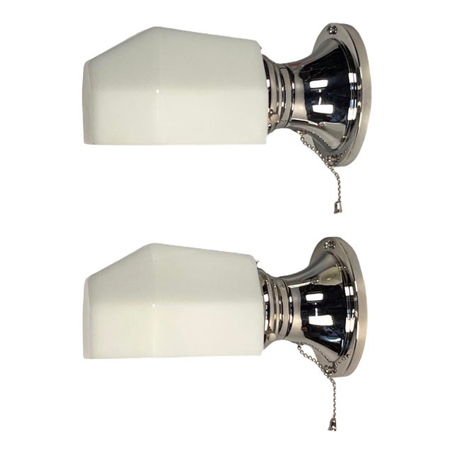 1930s Chrome Art Deco Bath Sconces - a Pair For Sale
