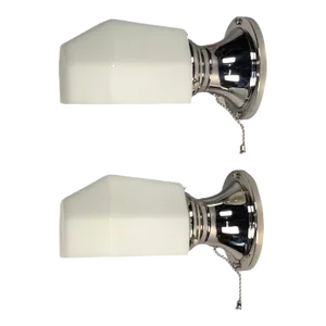 1930s Chrome Art Deco Bath Sconces - a Pair
