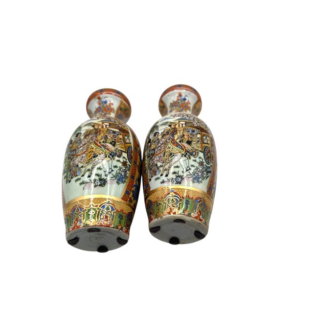 Vintage Satsuma Style Hand-Painted Japanese Geisha & Garden Motif - A 3 Piece Set For Sale - Image 9 of 11