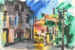 'Main Street, Port Costa, 1968' by Muriel Backman, California Woman Post Impressionist, Crocker Museum