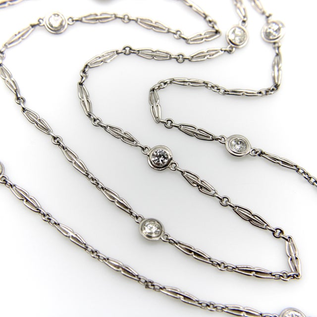 1920s Art Deco Platinum Diamond by the Yard 30” Necklace For Sale In Los Angeles - Image 6 of 11