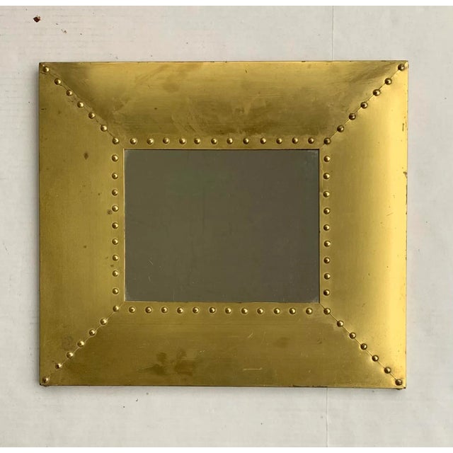 Metal Sarreid Style Brass Clad Rivet Mirror For Sale - Image 7 of 7